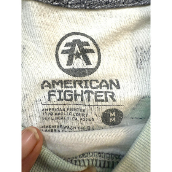 American Fighter Shirt Mens Medium White Raglan Athletic Y2K Streetwear Fader - Picture 4 of 9